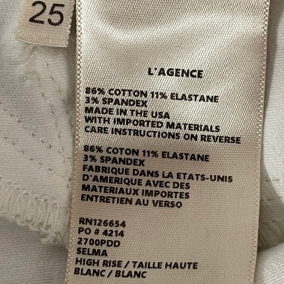 NWOT L'AGENCE Selma High Rise Sleek Baby Boot Jeans Blanc Size 25 Revolve $255 - Picture 11 of 14